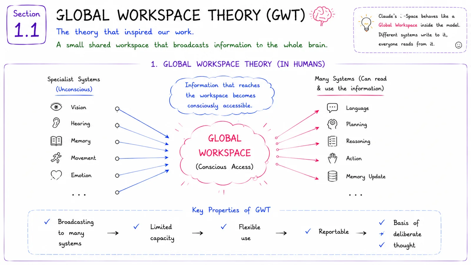 Global Workspace Theory (in Humans) — A clean single-panel view of GWT.